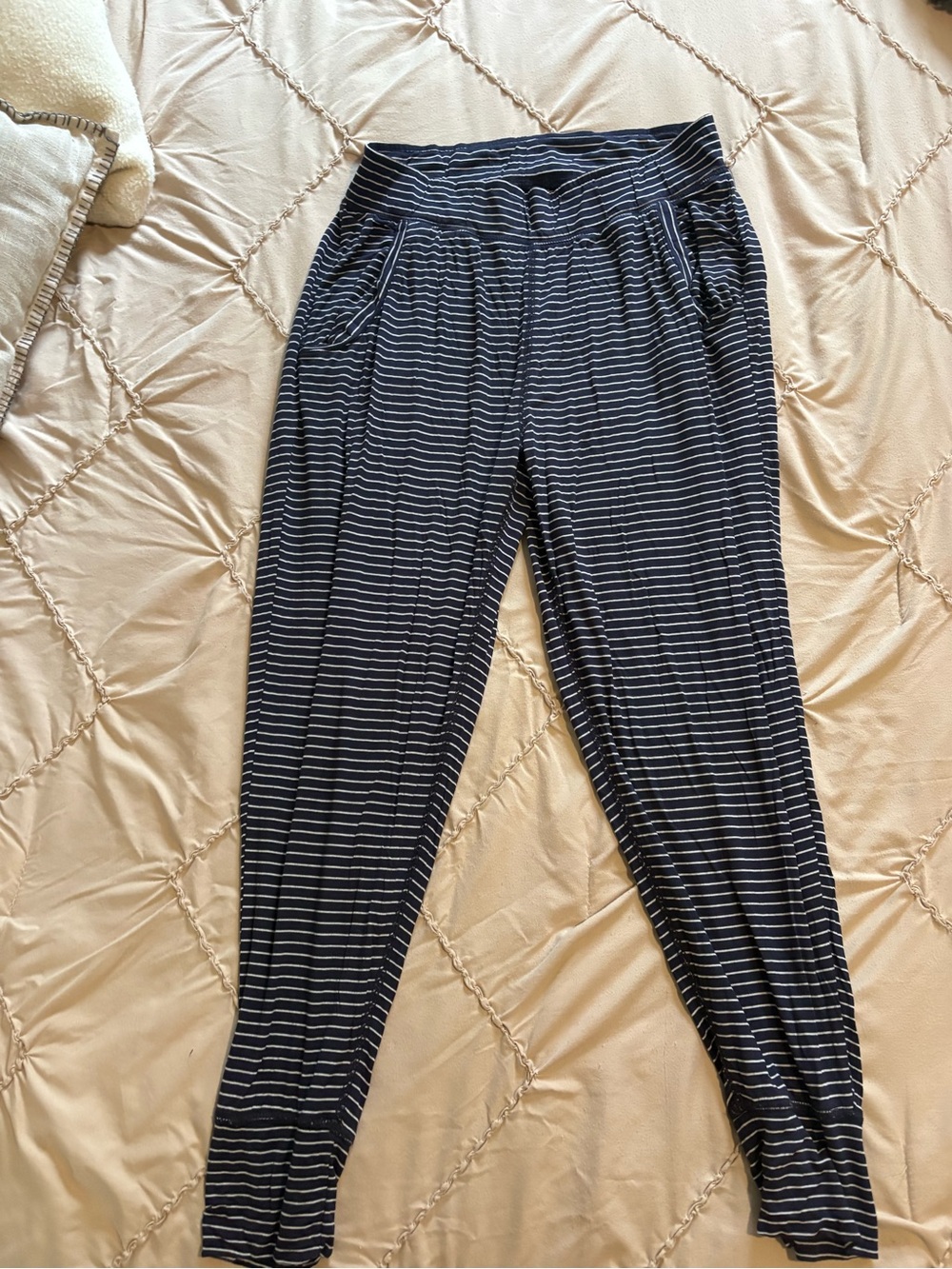 Women's Navy Striped Jogger Pants with Side Pockets
